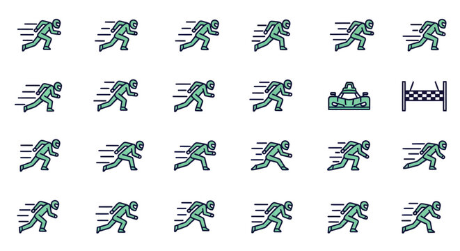 Green running man icons in motion.
