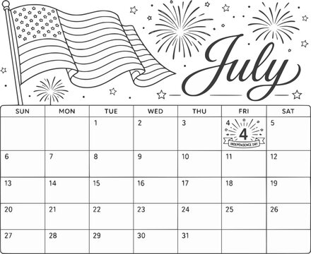 calendar for independence day for america 