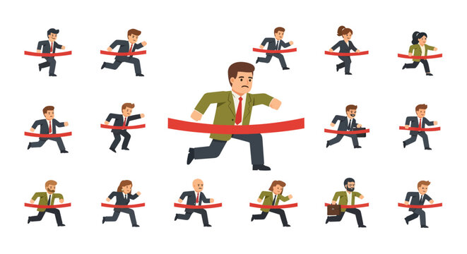 Businessman runs with red tape.
