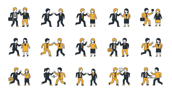 People interacting in various poses.