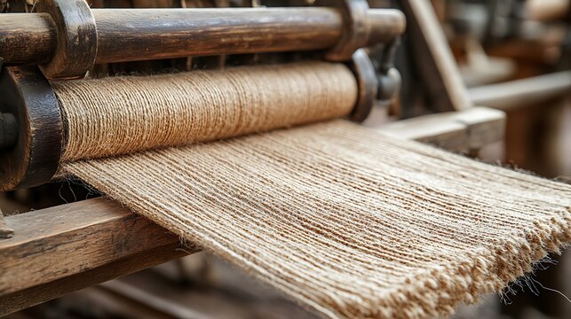 Traditional Hemp Fabric Loom Machine Production.