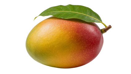 Ripe mango with green leaf and stem, isolated on transparent background © Maria
