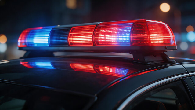 Police car roof lights at night