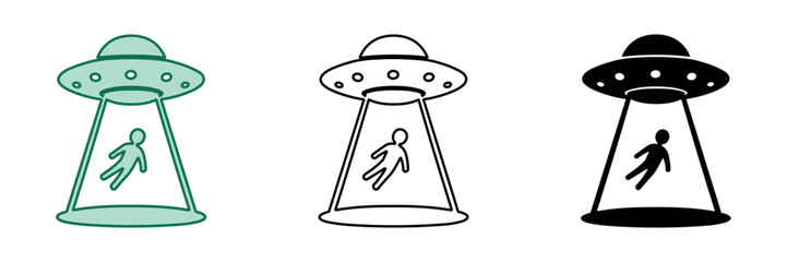 Alien abduction scene depicted with a flying saucer and a human being beamed up © Ophelia
