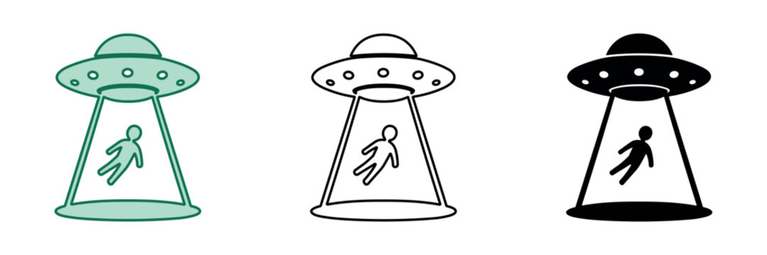 Alien abduction scene depicted with a flying saucer and a human being beamed up