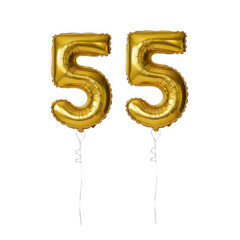 Fototapeta premium Floating gold number fifty five party balloons