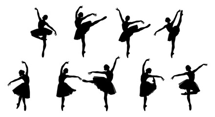 Elegant Silhouettes of Ballet Dancers Performing. © Julius