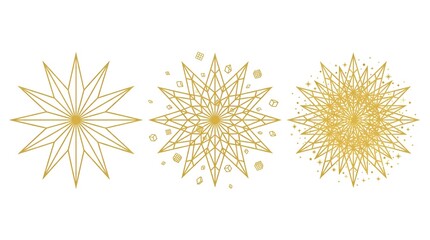 Obraz premium Set of abstract geometric star shapes with yellow and orange lines and patterns