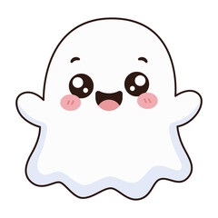 Fototapeta premium Cute White Kawaii Ghost Cartoon Icon With Happy Face Halloween Illustration