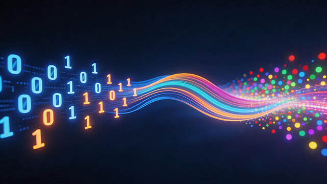 Binary data stream with colorful wave