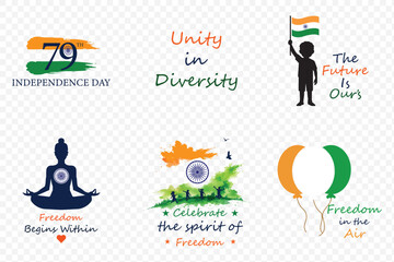 Fototapeta premium India Independence Day Illustration Collection, 79th Independence Day, Unity in Diversity, Freedom Begins Within, Indian Flag, Ashoka Chakra Vector Set.