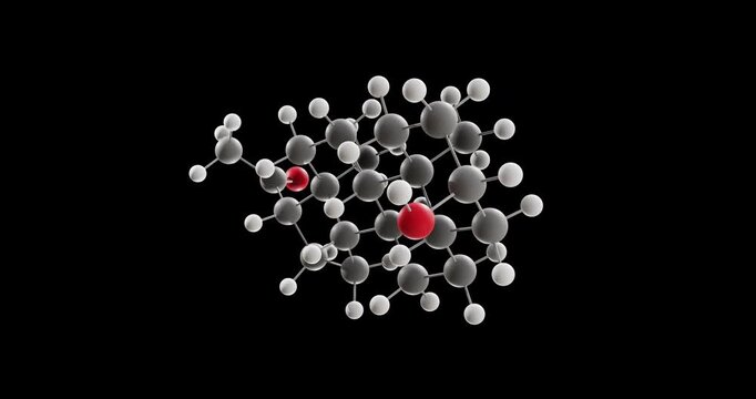 Allopregnanolone molecule, rotating 3D model of neurosteroid, looped video on a black background
