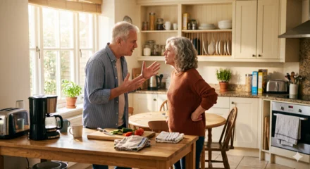 An elderly couple is arguing in the kitchen. © Watercolor_Concept