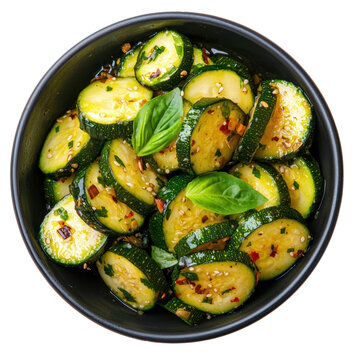 A zucchini in a stir-fry, adding crunch and flavor. full length isolate on transparent background