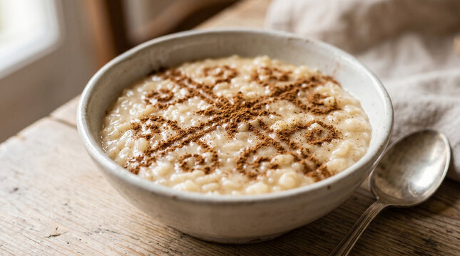 Arroz doce, cinnamon detail close up