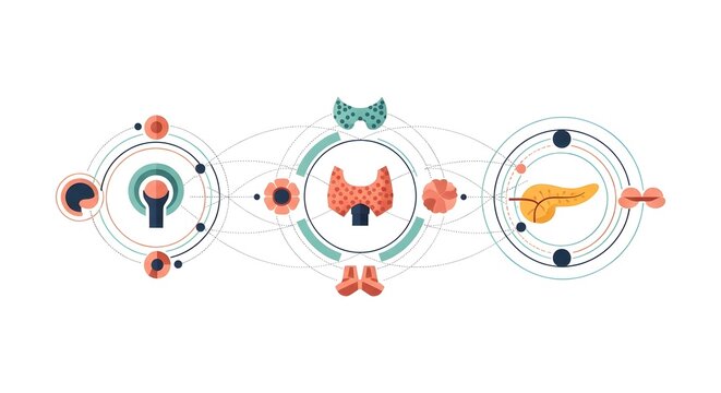 Illustration of human digestive system organs with icons and labels.