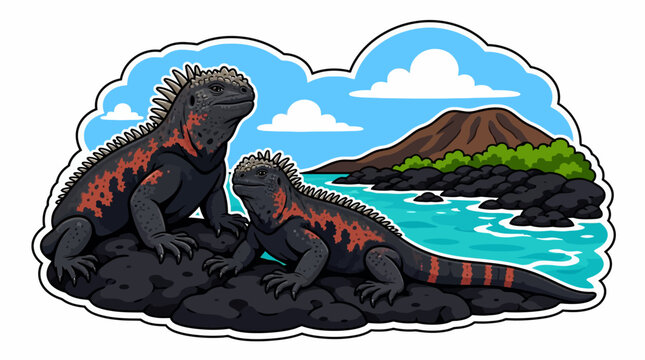 Two large lizards on rocks.
