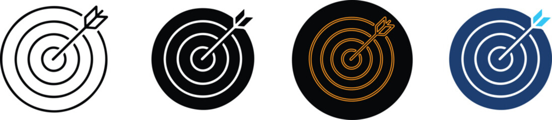 Four distinct styles of target icons with arrows hitting center © Emran Hossain