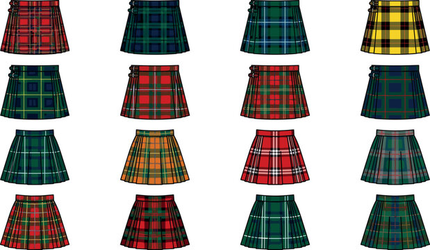 Scottish Kilt Illustration Featuring Cultural and Decorative Scenes in Vector Artwork