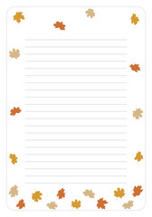 Fototapeta premium Autumn printable journal page with lines. Fall maple leaves notebook paper template for KDP