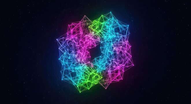 Luminous energy pulses through infinite geometric patterns and glowing recursive shapes within a cosmic digital dimension of vibrant neon, fractal, flow, neon