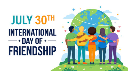 Obraz premium vector international friendship day poster template. Happy international friendship day greeting card, back view of friends group. abstract vector illustration design