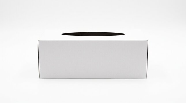 A plain white rectangular tissue box isolated on white background