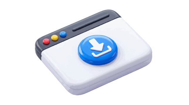 Vector illustration of 3d icon of a browser window with a download button on a transparent background