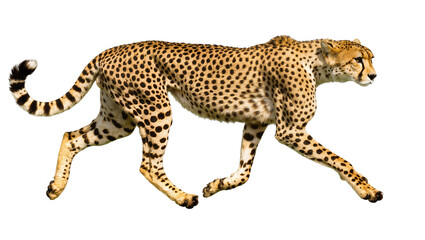 Spotted cheetah running with powerful stride, isolated on transparent background © Alexa