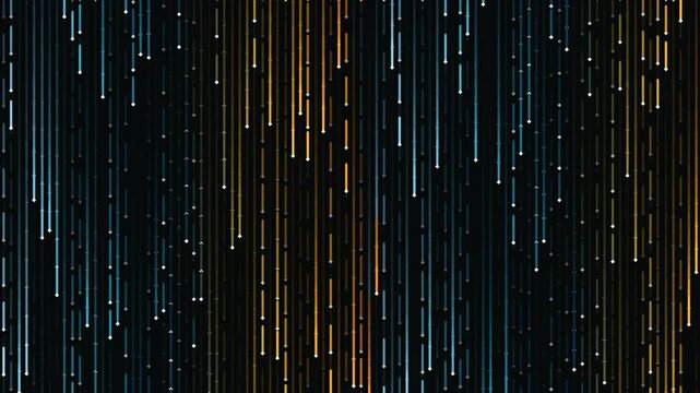 Abstract digital background with falling teal and gold light streaks.