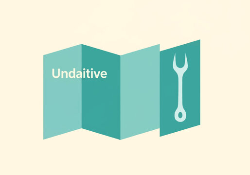 Vector illustration of a teal four-panel folded brochure featuring a white wrench icon and text on light cream background, representing a repair manual, guide, or service pamphlet.