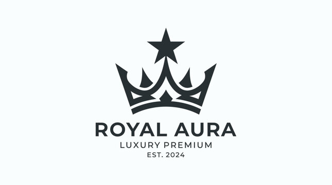Royal aura luxury premium logo design, elegant crown with star vector icon