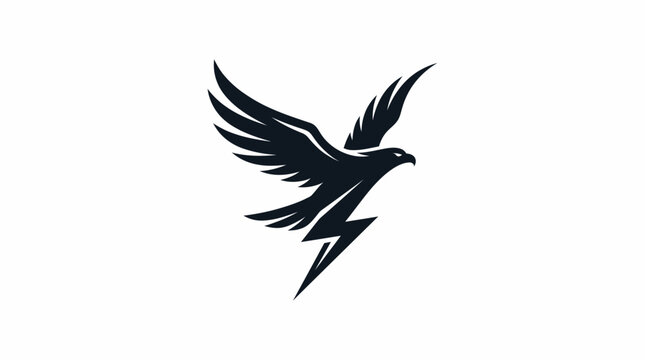 Hunting falcon diving with lightning bolt logo, fast predator bird attack vector icon