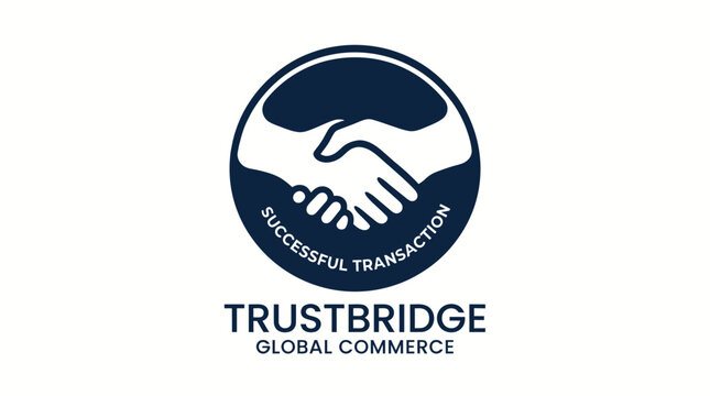 Trustbridge global commerce business handshake logo, successful transaction vector icon