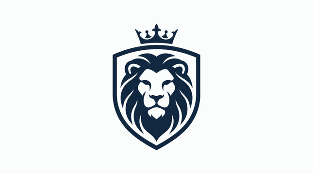 Royal crowned lion head shield logo design, premium luxury heraldic crest vector icon