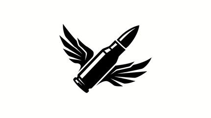 Flying bullet with aerodynamic wings logo, military fast shooting ammunition vector icon © kansuka