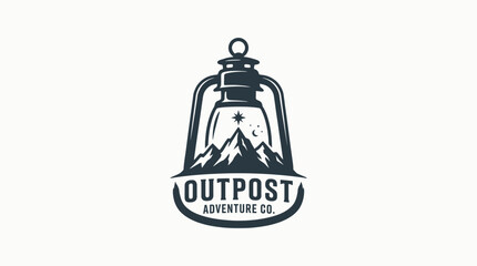 Fototapeta premium Outpost Adventure Co Vintage Camping Lantern Emblem Logo