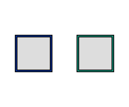 Two squares with distinct borders isolated on white graphic design element for presentations and educational materials