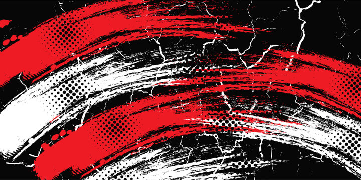 Car sticker wrap abstract banner sporty lines white, red and black grunge color combination brush thunder storm pattern motorsport racing.