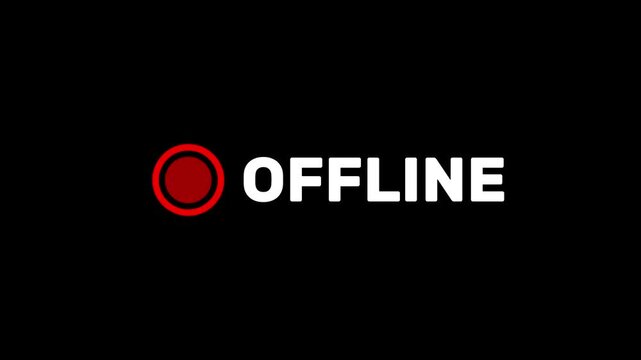 A clean dark animated screen showing a small red blinking dot beside the white OFFLINE text indicating an inactive or disconnected status