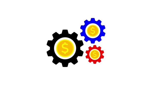 Gear symbol with dollar sign financial concept. Animated gear icon with dollar sign representing business, finance. Future of Digital Finance. FINANCIAL TECHNOLOGY. 4k