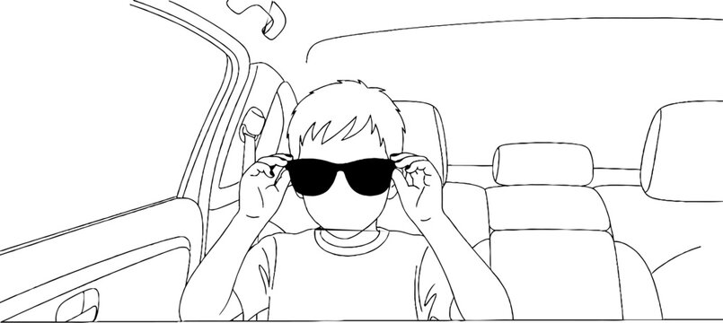 Child wearing sunglasses inside a car.