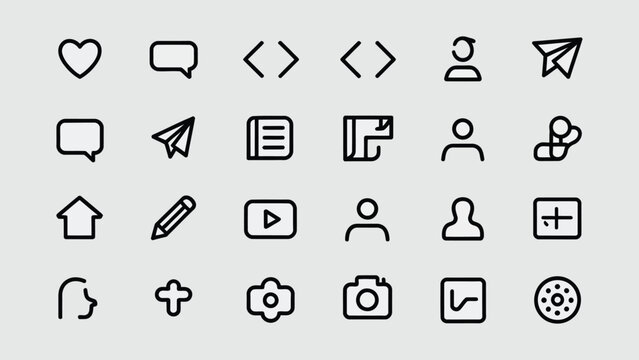 Social Media, Communication, and User Interface Line Icons Set