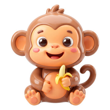 Monkey Cartoon Character Holding Banana Isolated with Transparent Background