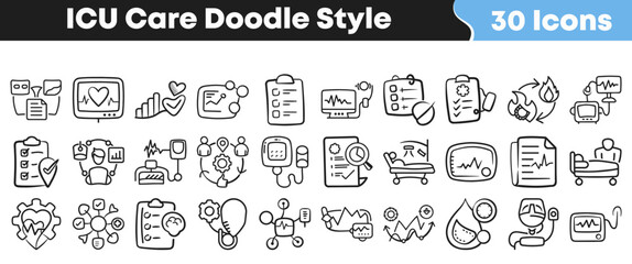 Hand drawn doodle style medical icons for intensive care units © Vectoravec