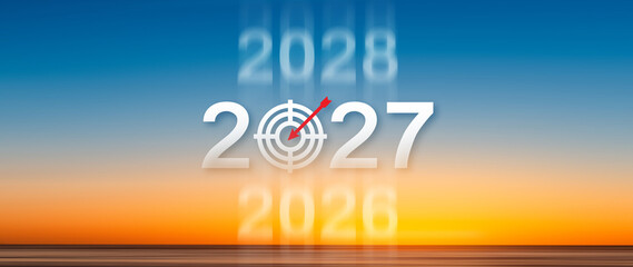 Fototapeta premium Environmental Goals for 2027. Target Year 2027 Eco Friendly Action and Sustainable Development Target, Green Business Strategy and Vision 2027, not ai