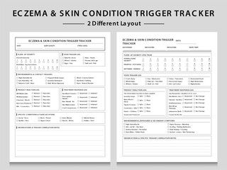 Fototapeta premium Eczema and Skin Condition Symptom Trigger Tracker Log Sheets. Three Different Layout Vector Illustrations.