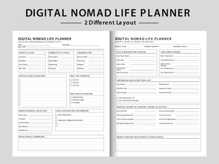 Fototapeta premium Digital Nomad Life Planner Templates for Remote Work Organization. Three Different Layout Vector Illustrations.