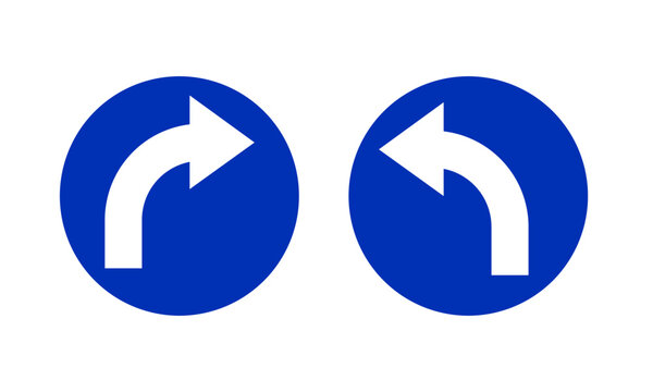 Vector icons of traffic signs for turning right and turning left.