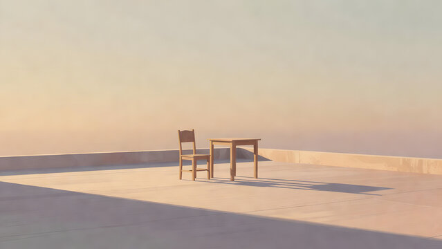 Empty Minimalist Terrace with Chair and Table
